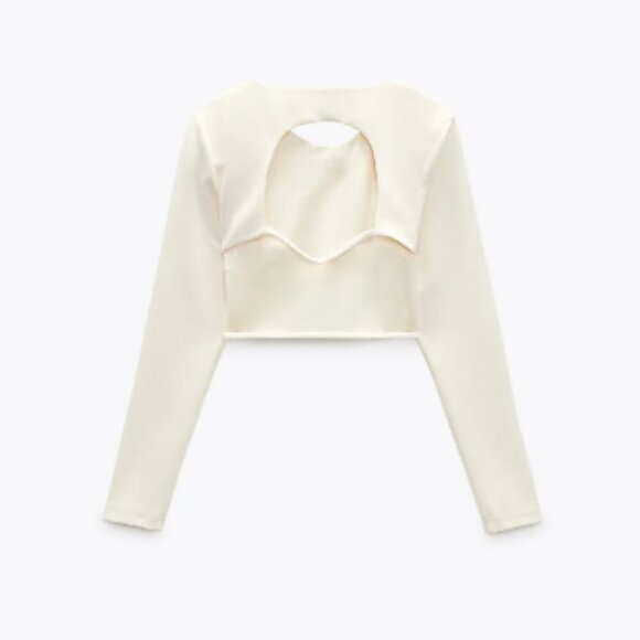 ZARA Cream Crepe Open-Back Long Sleeve Top - Picture 4 of 10